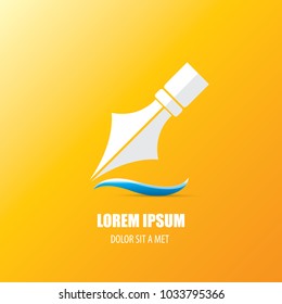 vector flat Fountain pen icon with transparent shadow isolated on orange background. vector blogger, designer or writer flat modern design style logo template with nib