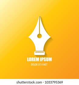 vector flat Fountain pen icon with transparent shadow isolated on orange background. vector blogger, designer or writer flat modern design style logo template with nib