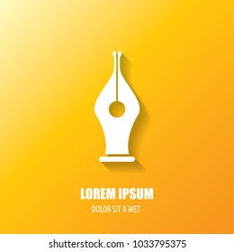 vector flat Fountain pen icon with transparent shadow isolated on orange background. vector blogger, designer or writer flat modern design style logo template with nib