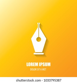 vector flat Fountain pen icon with transparent shadow isolated on orange background. vector blogger, designer or writer flat modern design style logo template with nib
