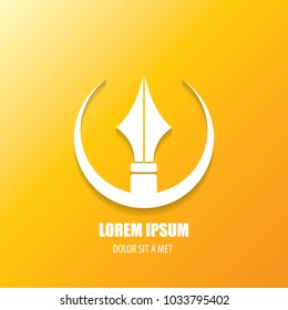 vector flat Fountain pen icon with transparent shadow isolated on orange background. vector blogger, designer or writer flat modern design style logo template with nib