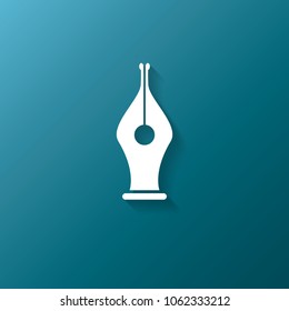 vector flat Fountain pen icon with transparent shadow isolated on blue background. vector blogger, designer or writer flat modern design style logo template with nib