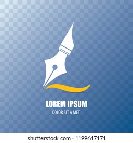 vector flat Fountain pen icon with transparent shadow isolated on transparent background. vector blogger, designer or writer flat modern design style logo template with nib