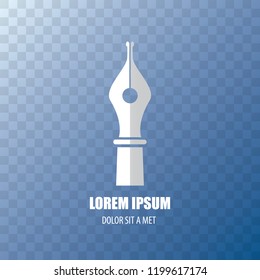 vector flat Fountain pen icon with transparent shadow isolated on transparent background. vector blogger, designer or writer flat modern design style logo template with nib