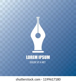 vector flat Fountain pen icon with transparent shadow isolated on transparent background. vector blogger, designer or writer flat modern design style logo template with nib