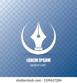 vector flat Fountain pen icon with transparent shadow isolated on transparent background. vector blogger, designer or writer flat modern design style logo template with nib