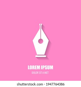 vector flat Fountain pen icon isolated on pink background. vector press, blogger, designer or writer flat design style logo template with nib
