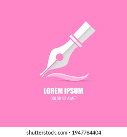 vector flat Fountain pen icon isolated on pink background. vector press, blogger, designer or writer flat design style logo template with nib