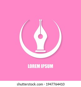 vector flat Fountain pen icon isolated on pink background. vector press, blogger, designer or writer flat design style logo template with nib