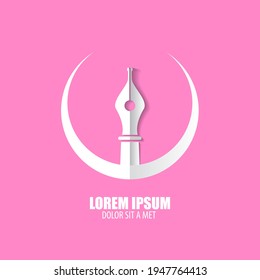 vector flat Fountain pen icon isolated on pink background. vector press, blogger, designer or writer flat design style logo template with nib