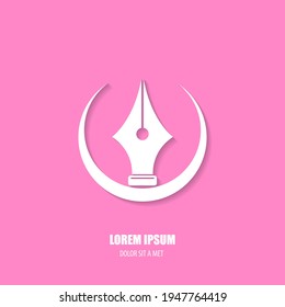 vector flat Fountain pen icon isolated on pink background. vector press, blogger, designer or writer flat design style logo template with nib