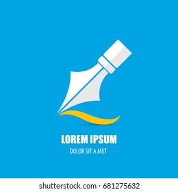 vector flat Fountain pen icon isolated on blue background. vector blogger, designer or writer flat design style logo template with nib