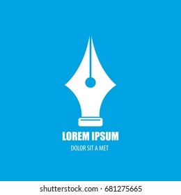 vector flat Fountain pen icon isolated on blue background. vector blogger, designer or writer flat design style logo template with nib