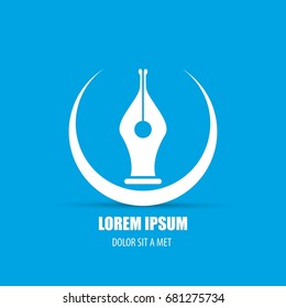 vector flat Fountain pen icon isolated on blue background. vector blogger, designer or writer flat design style logo template with nib