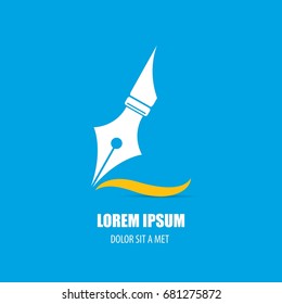 vector flat Fountain pen icon isolated on blue background. vector blogger, designer or writer flat design style logo template with nib