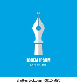 vector flat Fountain pen icon isolated on blue background. vector blogger, designer or writer flat design style logo template with nib