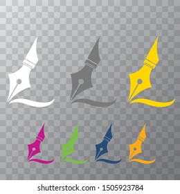 vector flat Fountain pen icons set isolated on transparent background. blogger or writer flat design style logo template with nib