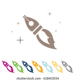 vector flat Fountain pen icons set isolated on white. blogger or writer flat design style logo template with nib