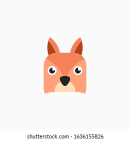 Vector Flat Fox's face isolated. Cartoon style illustration. Animal's head logo. Object for web, poster, banner, print design. Advertisement decoration element.