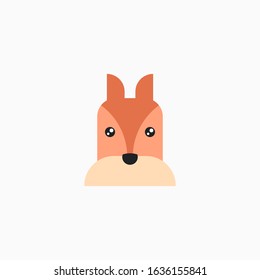 Vector Flat Fox's face isolated. Cartoon style illustration. Animal's head logo. Object for web, poster, banner, print design. Advertisement decoration element.
