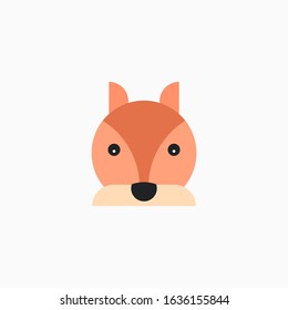 Vector Flat Fox's face isolated. Cartoon style illustration. Animal's head logo. Object for web, poster, banner, print design. Advertisement decoration element.