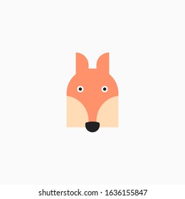 Vector Flat Fox's face isolated. Cartoon style illustration. Animal's head logo. Object for web, poster, banner, print design. Advertisement decoration element.
