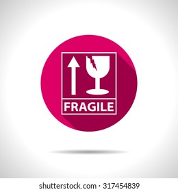 Vector flat fragile icon on color circle 