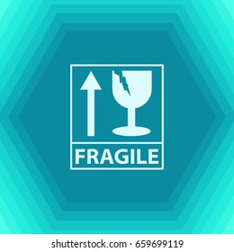 Vector flat fragile icon on hexagonal background 