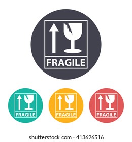 Vector flat fragile icon with set of 3 colors 