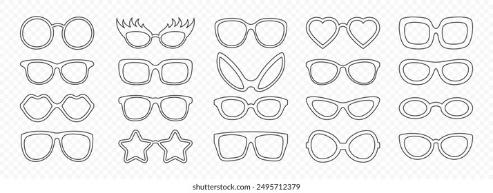 Vector Flat Frame Glasses Icon Se. Sunglasses, Vintage Eyeglasses, Lenses in Black and White. Optics and Eyewear Branding Design Template