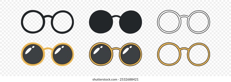 Vector Flat Frame Glasses Icon Set. Sunglasses, Vintage Eyeglasses, Lenses. Optics and Eyewear Design Template. Vector Illustration. Flat Vector Design for Eyewear and Optics