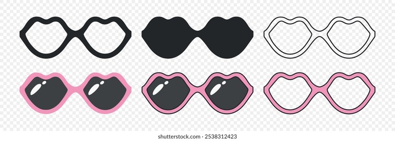 Vector Flat Frame Glasses Icon Set. Sunglasses, Vintage Eyeglasses, Lenses. Optics and Eyewear Design Template. Vector Illustration. Flat Vector Design for Eyewear and Optics