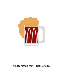 vector flat full mug of golden lager cool beer with thick white foam and water drops mockup closeup. Ready for your design product packaging. Isolated illustration on a white background.