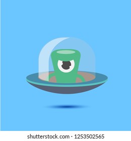 vector flat funny blue alien spaceship logo design template isolated on blue background. cartoon ufo alien in space. funny flying saucer