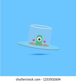 vector flat funny blue alien spaceship logo design template isolated on blue background. cartoon ufo alien in space. funny flying saucer