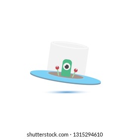 vector flat funny blue alien spaceship logo or label design template isolated on white background. cartoon ufo alien in space. funny flying saucer icon