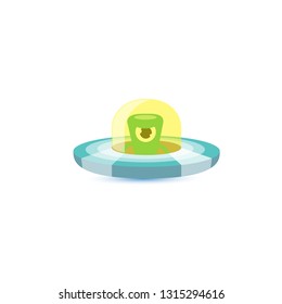 vector flat funny blue alien spaceship logo or label design template isolated on white background. cartoon ufo alien in space. funny flying saucer icon