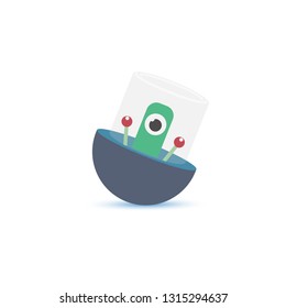 vector flat funny blue alien spaceship logo or label design template isolated on white background. cartoon ufo alien in space. funny flying saucer icon