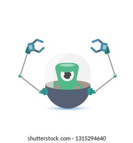 vector flat funny blue alien spaceship logo or label design template isolated on white background. cartoon ufo alien in space. funny flying saucer icon