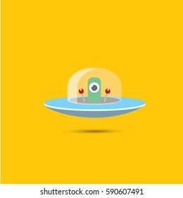 vector flat funny blue alien spaceship logo design template . cartoon ufo alien in space. funny flying saucer