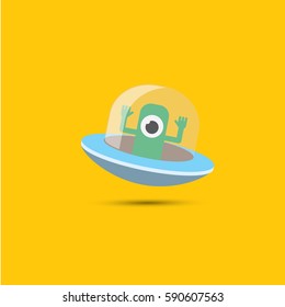 vector flat funny blue alien spaceship logo design template . cartoon ufo alien in space. funny flying saucer