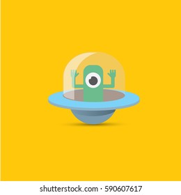 vector flat funny blue alien spaceship logo design template . cartoon ufo alien in space. funny flying saucer