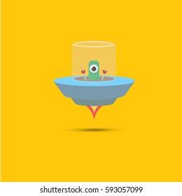 vector flat funny blue alien spaceship logo design template . cartoon ufo alien in space. funny flying saucer