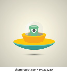 vector flat funny blue alien spaceship logo design template . cartoon ufo alien in space. funny flying saucer