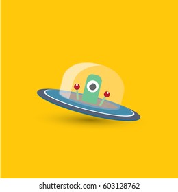 vector flat funny blue alien spaceship logo design template . cartoon ufo alien in space. funny flying saucer