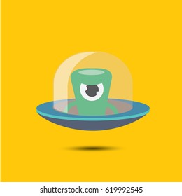 vector flat funny blue alien spaceship logo design template . cartoon ufo alien in space. funny flying saucer
