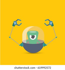 vector flat funny blue alien spaceship logo design template . cartoon ufo alien in space. funny flying saucer