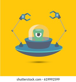 vector flat funny blue alien spaceship logo design template . cartoon ufo alien in space. funny flying saucer