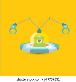 vector flat funny blue alien spaceship logo design template . cartoon ufo alien in space. funny flying saucer