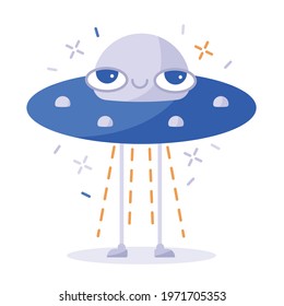 Vector flat funny cute cartoon ufo.